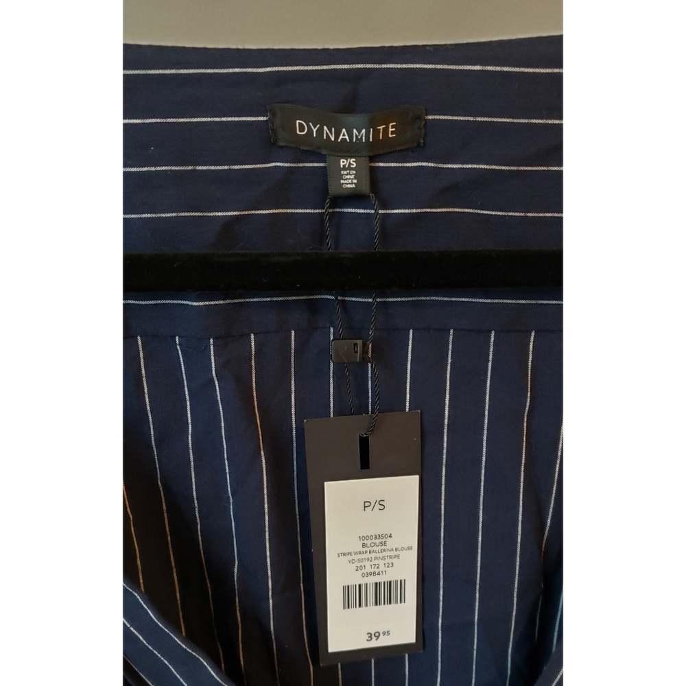 Dynamite navy blue stripped wrap blouse - Picture 2 of 2